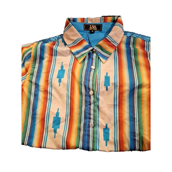 L&B Lucky & Blessed Button Down Striped Western Shirt Top Size MED - Picture 7 of 9